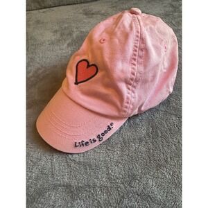 Life is Good Kids Pink Heart Baseball Cap Hat Adjustable 12-24 Months